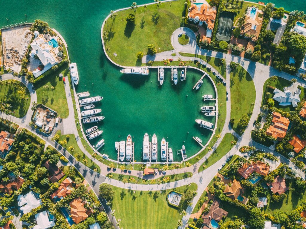 Aerial view of boats in Miami