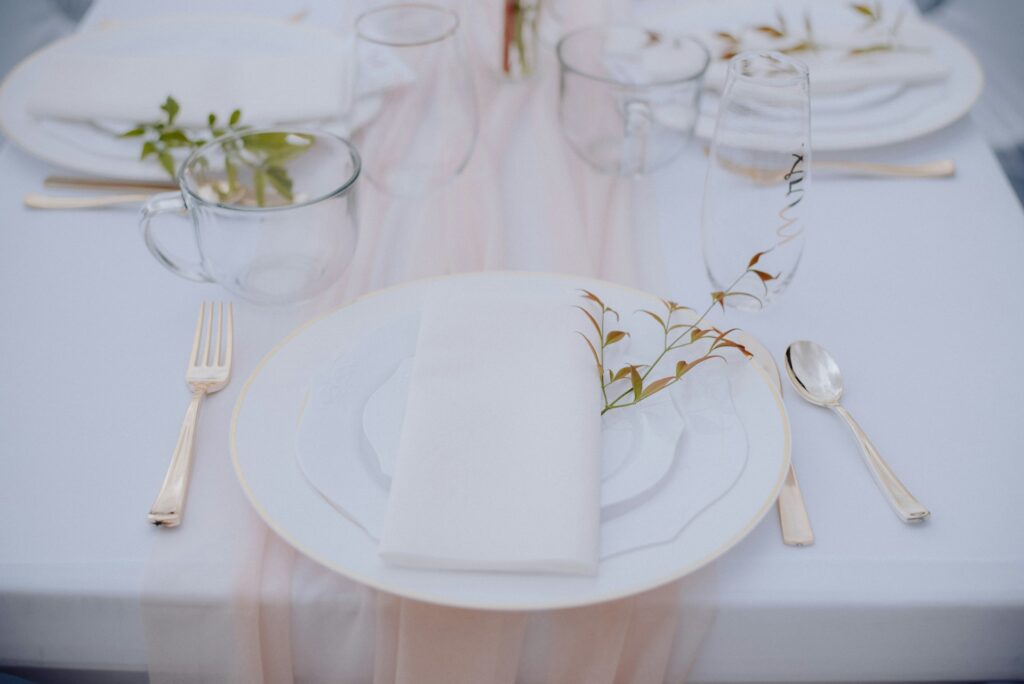 Dinner table placement at wedding